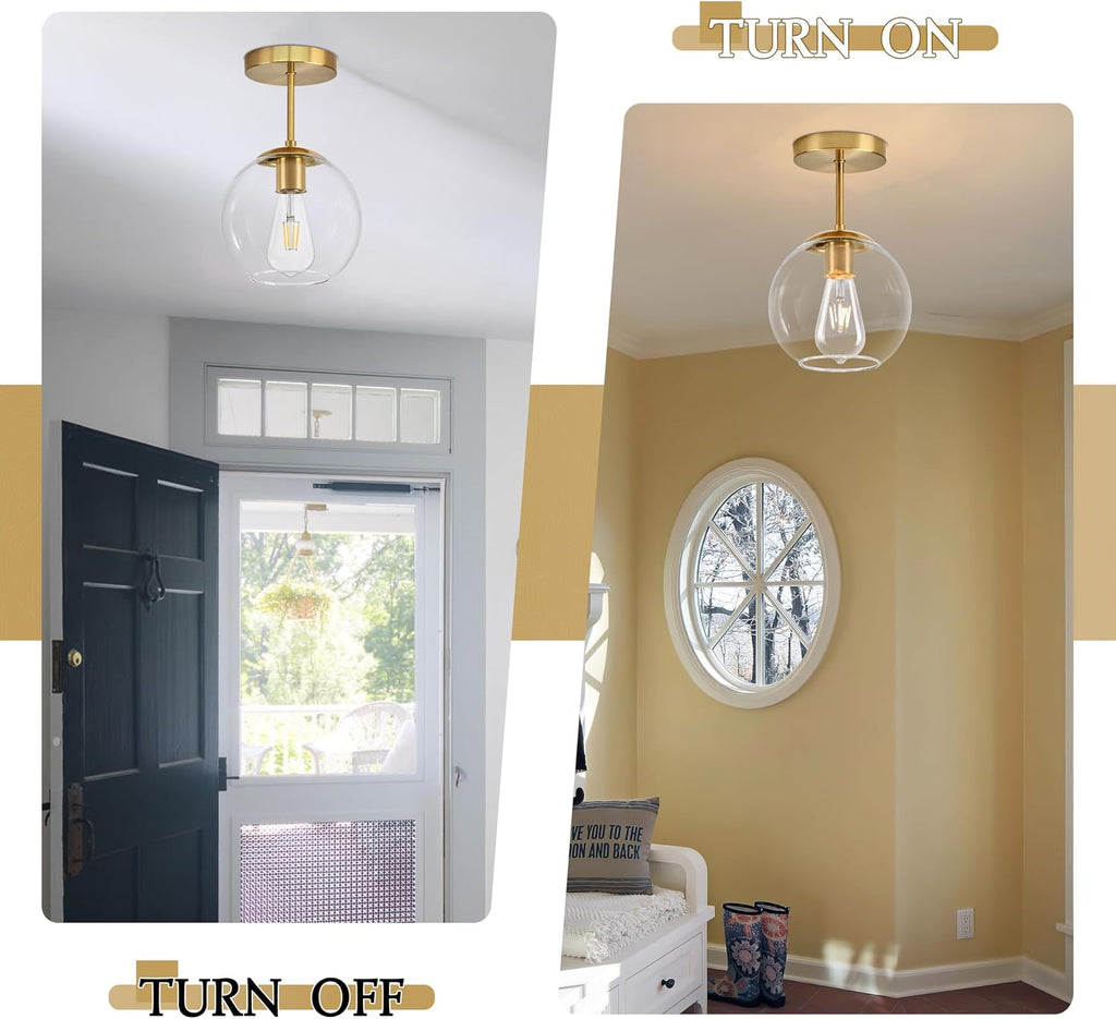 Gold Clear Glass Mid Century Ceiling Lamp