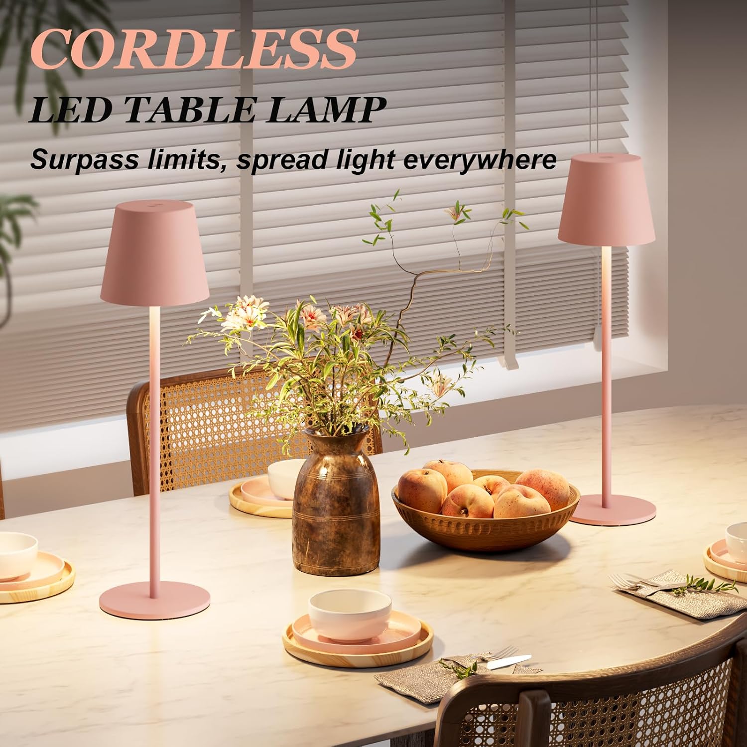 Pink Rechargeable Wireless Dining Table Lamps
