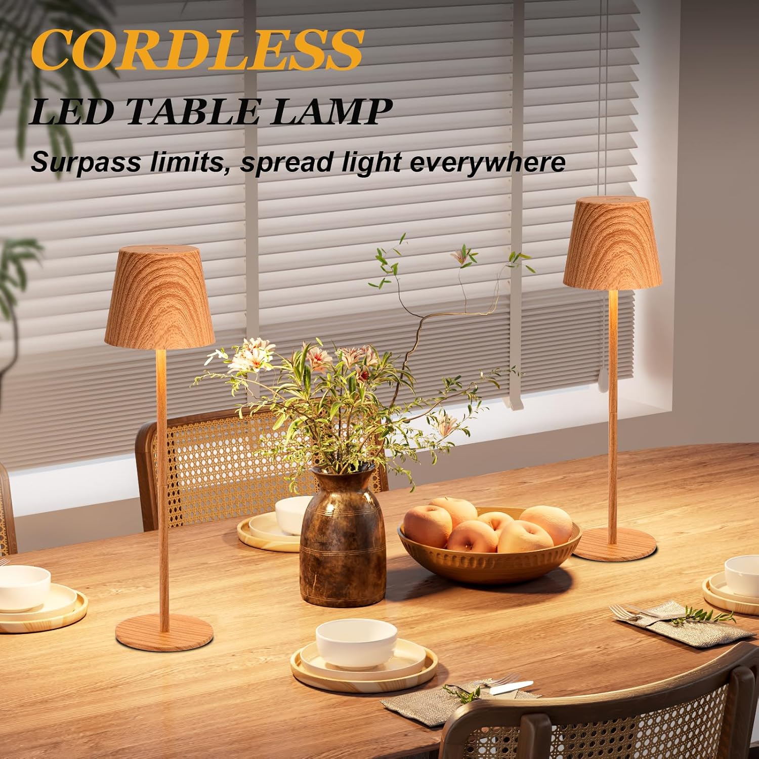 Woodgrain Wireless Dimmable Dining Table Lamps