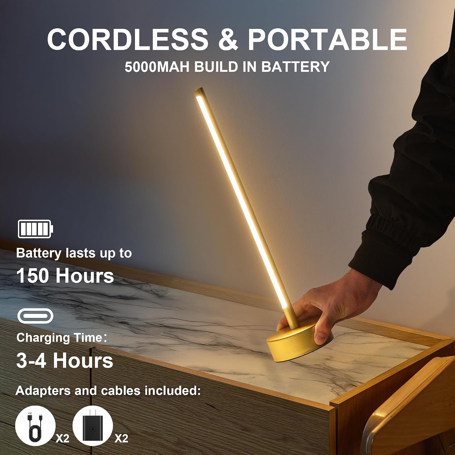 Gold Rechargeable Cordless Bedside Table Lamps