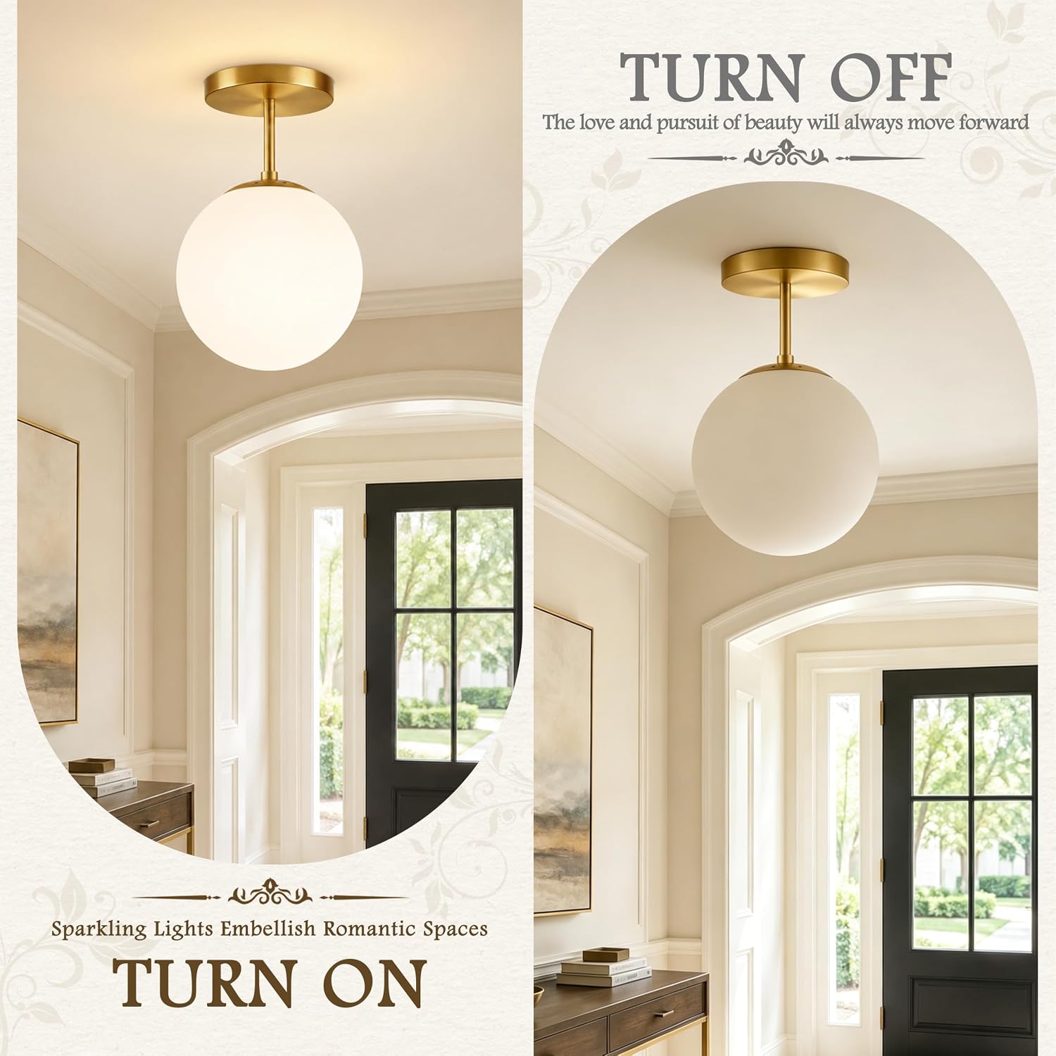 Gold Frosted Glass Globe Ceiling Lamp